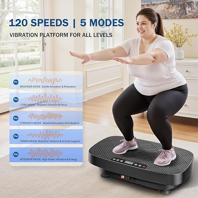 Vibration Plate Exercise Machine, Vibrating Plate for Lymphatic Drainage, Shake Plate Whole Body Waver Vibration Plate Platform, Fitness Equipment for Weight Loss Fat Burner for Women Men