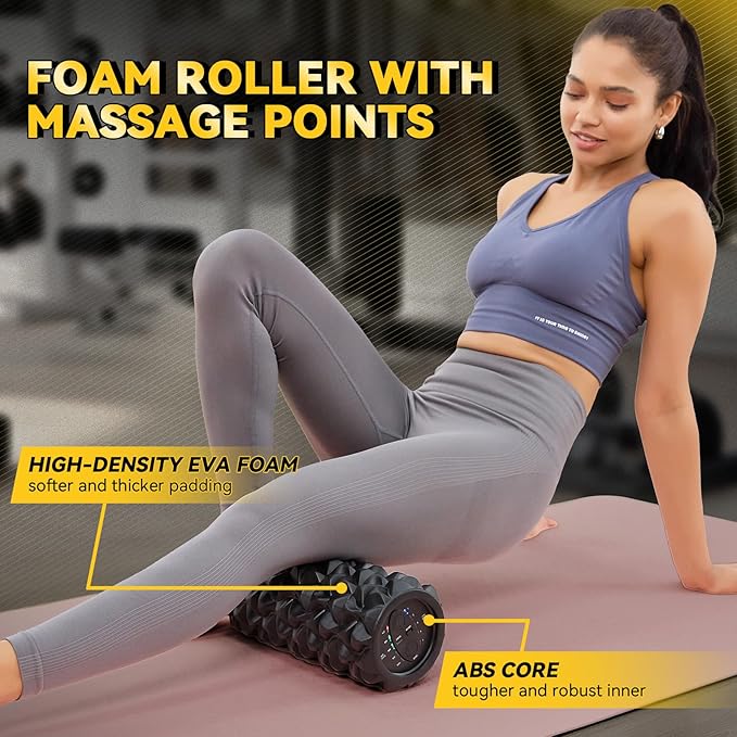 Vibrating Foam Roller, High Density Massage Roller Back Roller Foam for Back Pain Relief & Muscle Recovery and Physical Therapy, 5-Speed Rechargeable Exercise Roller, 2 Modes