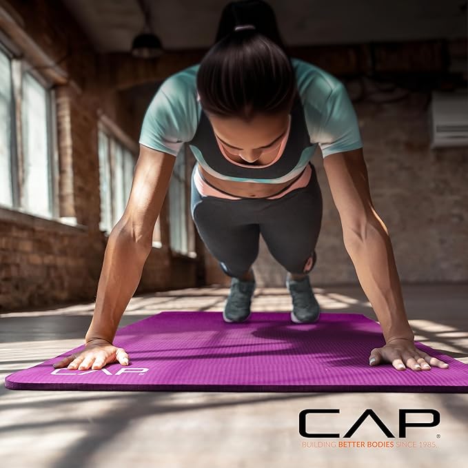 CAP Barbell 1/2-Inch High Density Exercise Yoga Mat with Strap | Multiple Options