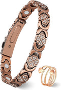 Copper Bracelet & Ring for Women, Ultra Strength Magnetic Bracelet with 3800 Gauss Magnets, Four-Leaf Clover & Infinity Heart Symbol & Crystal, Adjustable Tools and Jewelry Gift Box