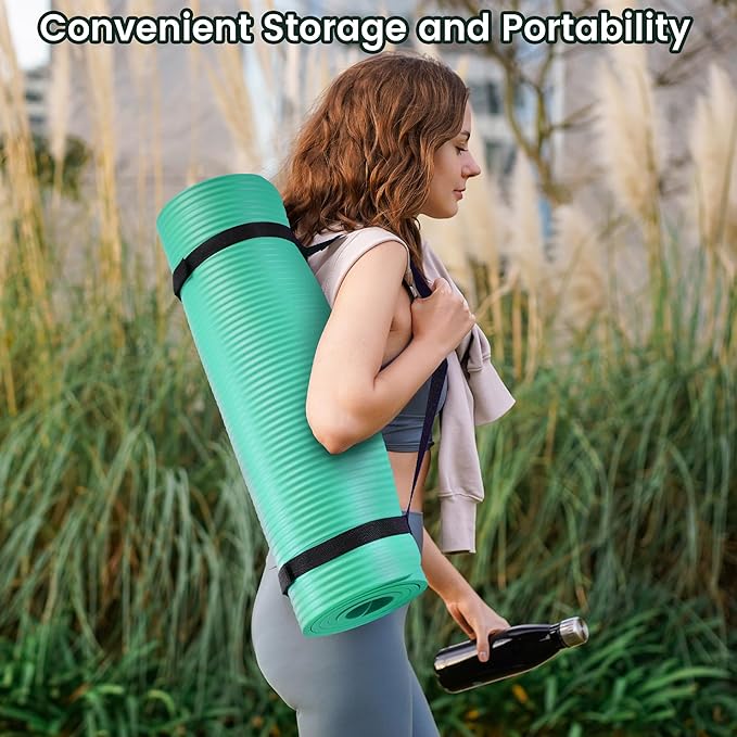 Fitvids Yoga Mat, 1/2-Inch Extra Thick High Density Exercise Mat, Anti-Tear Exercise Yoga Mat with Carrying Strap, Suitable for Various Yoga Exercises