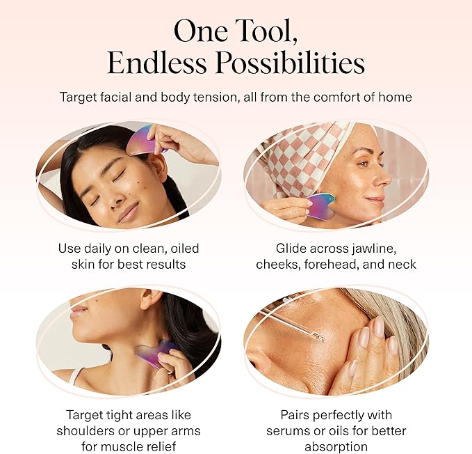 Kitsch Stainless Steel Gua Sha Facial Tools - Guasha Tool for Face, Face Sculpting Tool, Jawline Shaper, Double Chin Reducer Gua Sha Tools, Lymphatic Drainage Massager, Facial Skin Care, Iridescent