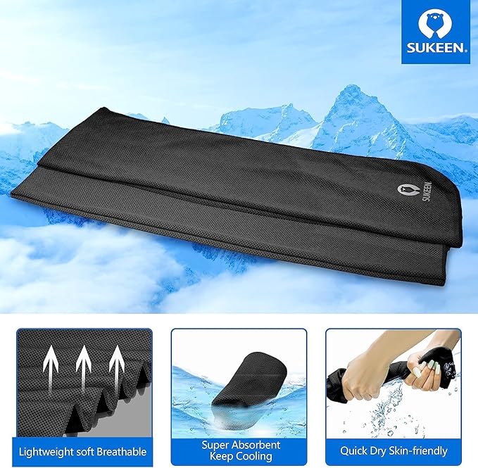 Sukeen 4Pack Cooling Towel (40"x12") for Neck and Face, Soft & Breathable Chilly Sports Towel, Quick-Drying Sweat Absorbing Cooling Neck Wraps Cooling for Yoga, Sport, Running, Workout