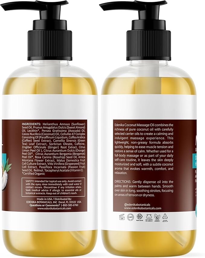 Tropical Coconut Massage Oil for Massage Therapy, Soothing Massage Oil with Coconut & Passion Fruit Oil for Muscle Relaxing, Skin Moisturizing & Hydrating, 8 fl oz