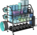 Weight Rack for Dumbbells - Home Gym Storage Rack - Dumbbell and Weight Organizer with 4 Flexible Wheels and Unique Storage on Both Sides