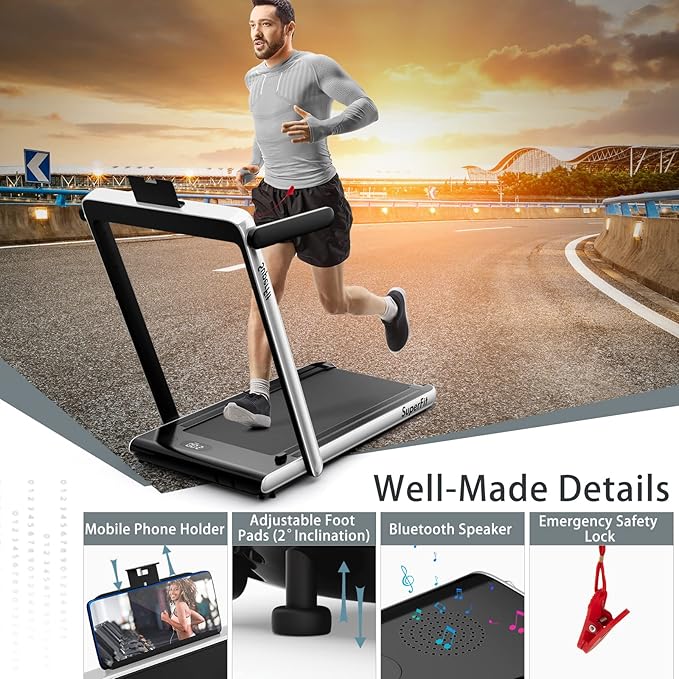 Goplus 2 in 1 Folding Treadmill, 2.25HP Superfit Under Desk Electric Treadmill, Installation-Free with Remote Control, APP Control and LED Display, Walking Jogging for Home Office