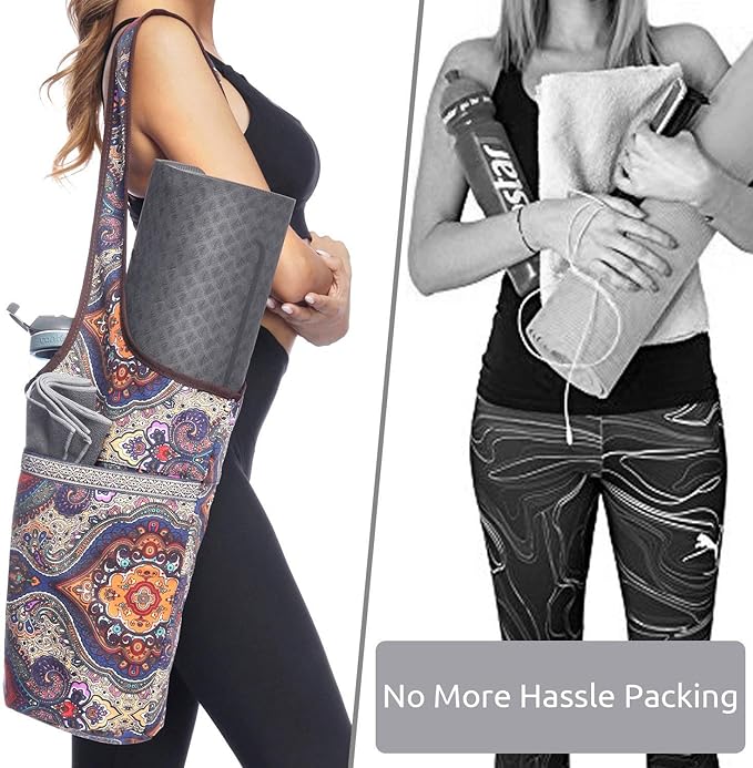 Ewedoos Canvas Yoga Mat Bag Fits Most Mats Yoga Bag with Large Storage Pockets to Hold More Accessories Ideal for Pilates Workout Gifts & Travel