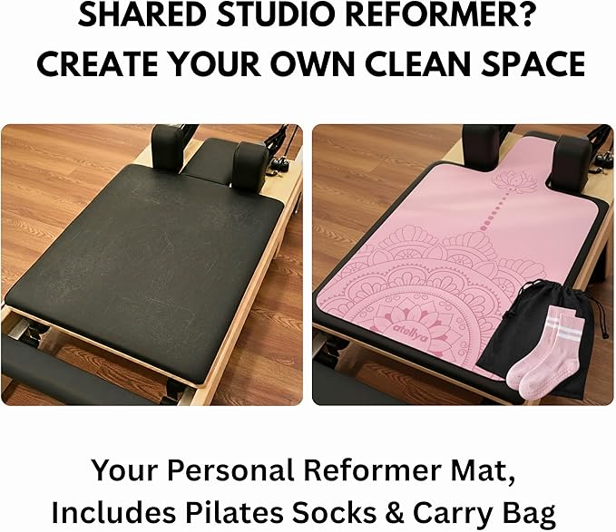 Pilates Reformer Mat Non Slip – Washable Reformer Mat Cover with Grip Socks & Mesh Bag, Sweat Absorbing Pilates Reformer Towel for Studio & Home Use