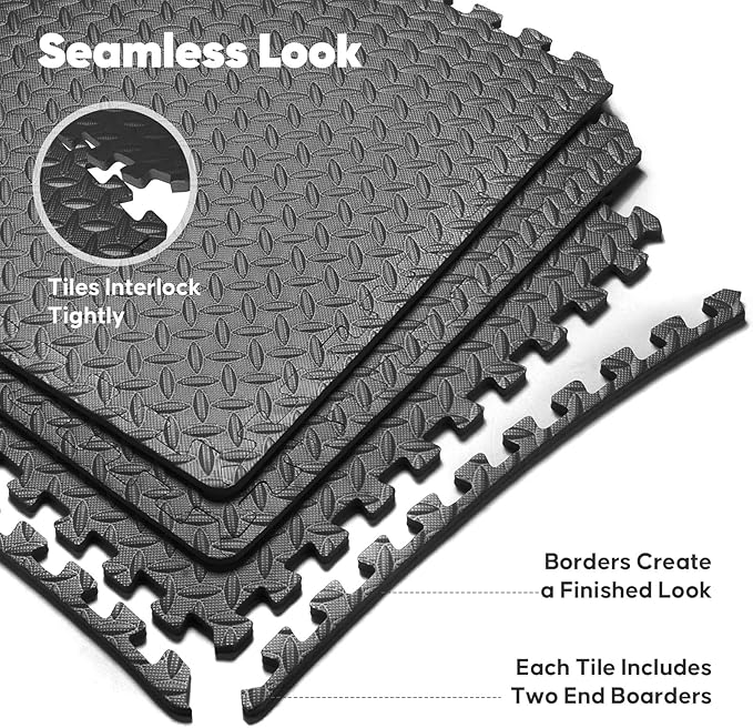 32 Pack Home Gym Mat, Puzzle Exercise Mat, EVA Interlocking Foam Floor Tiles for Home Workout Equipment and Kids' Play Areas - Black, 24 in x 24 in x ½ in - 32 Tiles (Black, 32 Pack, 128 SQ FT)