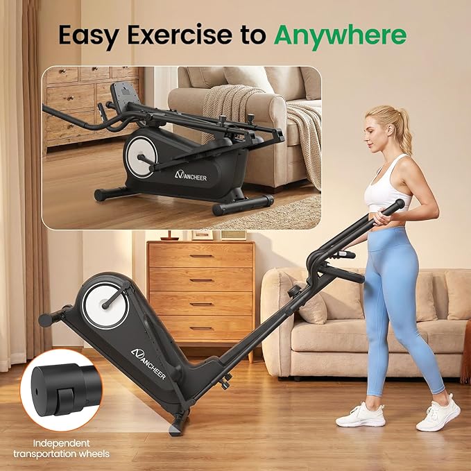 Elliptical Exercise Machine, ANCHEER Elliptical Machine 550Lbs Max Weight, Ultra-Silent Foldable Elliptical Machine, Exercise Equipment for Home Gym,16 Resistance Levels & Pulse Rate Grips