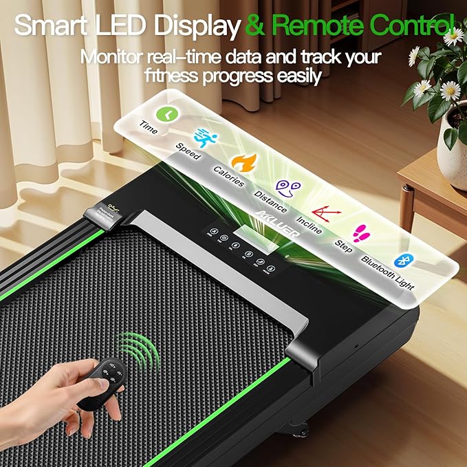 Akluer Walking Pad with 12% Auto Incline, Under Desk Treadmills for Home and Office, 2.5HP Quiet Portable Walking Pad with Smart App Scenic Routes & Bluetooth Speaker for Home Hiking