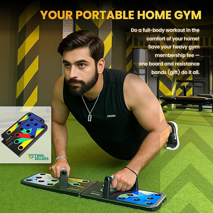 Push Up Board for Men – 20 in 1 Detachable Fitness Board with 5 Resistance Bands, Adjustable Pushup Handles, Perfect Push Up Bars for Home Gym Workout Equipment Training