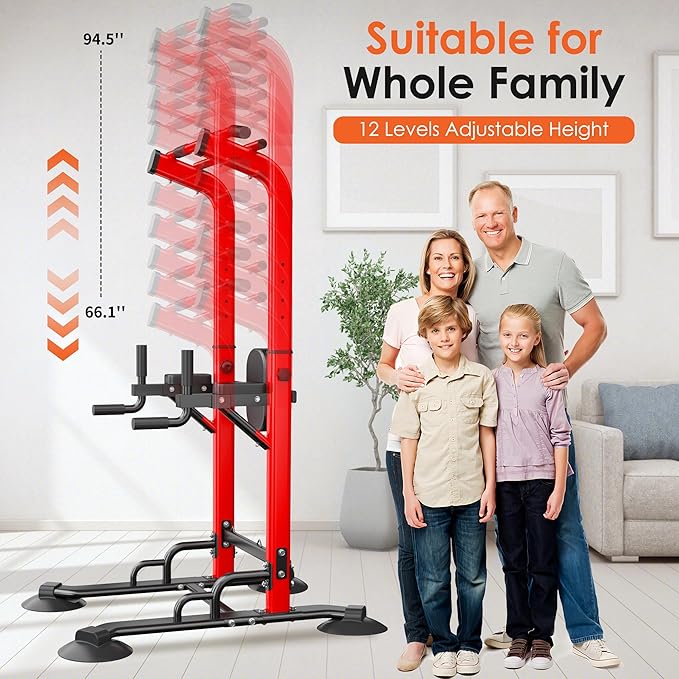 SogesPower Pull Up Bar Station Power Tower,12-Level Adjustable Multi-Function Pull Up Dip Station for Home Gym, Pull Up Bar Stand Dip Bar Strength Training Fitness Equipment