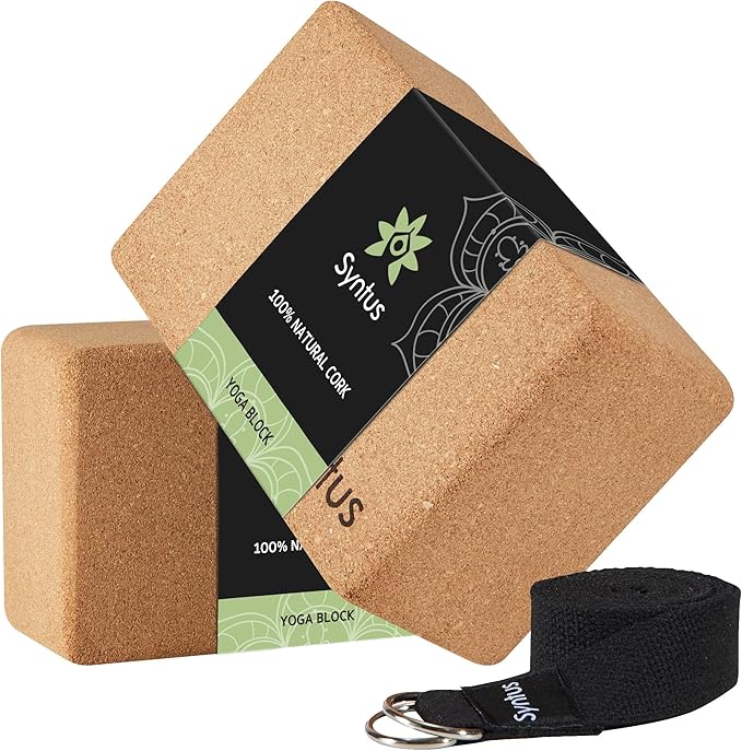 Syntus Yoga Block and Yoga Strap Set, 2 Soft Non-Slip Yoga Blocks 9×6×4 inches, 8FT Metal D-Ring Strap for Yoga, General Fitness, Pilates, Stretching and Toning