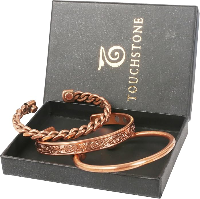 Touchstone copper bracelets | gift for men women |adjustable 100% pure solid real magnetic jewelry | handmade bracelet set combo | rope braided tibetan bangles.