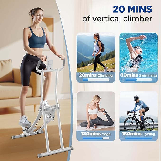Stair Stepper for Home Gym Exercise, Folding Vertical Climber for Full Body Workout 300LBS Capacity, Compact Stair Climber Cardio Exercise Machine with Adjustable Handlebar & Pedals
