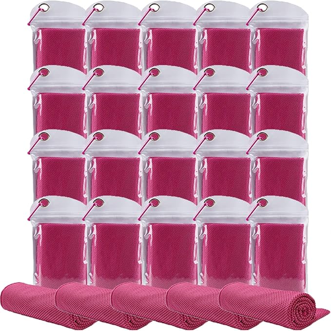 Pack of 20 Cooling Towel 40x12'' Ice Towel for Neck and Face Microfiber Chilly with Bag Breathable Yoga Gym Stay Cool Towels Sweat Rag for Workout Running Camping Pilates Beach, Rose