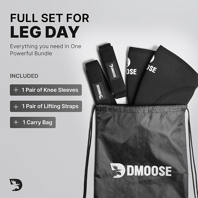 DMoose Fitness Knee Sleeves for Weightlifting (Pair) 78” Knee Wraps for Joint Support, Squats & Powerlifting - Gym Brace Straps for Joint Stability & Pain Relief, USPA & IPL Approved for Men and Women