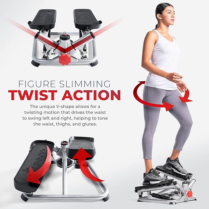 Sunny Health & Fitness Advanced Twist Stepper Machine with Resistance Bands - SF-S0979 + Sunny Health & Fitness 12 Adjustable Resistance Rowing Machine Rower w/Digital Monitor