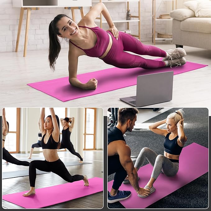 Signature Fitness All Purpose 0.25 Inch Thick High Density No Tear Exercise Yoga Mat with Strap & Lightweight Features for Indoor & Outdoor Use, Pink
