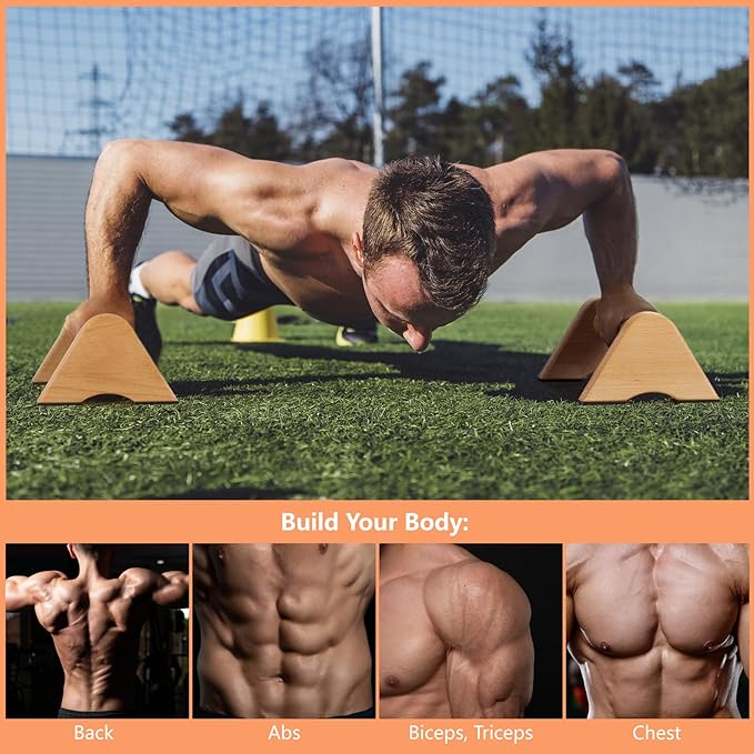 Solid Wood Calisthenics Parallettes Bars Push up Handles 1 Pair, Strength Training Pushup Stands, Parallel Pushup Handstand Bars for Home Gym Workout