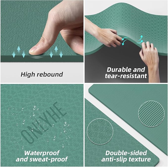 Yoga Mat Thick（8mm）Exercise Mat Non Slip Anti-tear,Pilates Mat for Men and Women,Workout Mats for Home,Barefoot Workouts and Floor Exercise,with Carrier Strap(71"x 24")