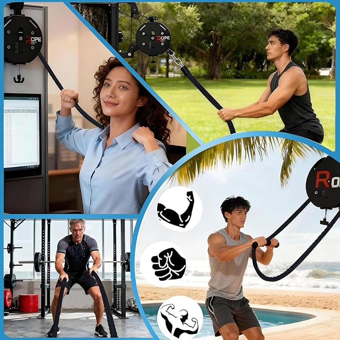 Endless Rope Trainer | Resistance Trainer Machine | Pulley Rope Puller Fitness Rope Trainer | Pulley Rope Climbing Machine Adjustable Resista |14ft Closed-Loop Nylon Rope, Home Gym Black
