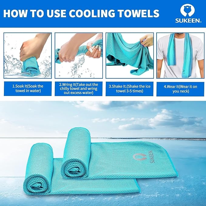 Sukeen Cooling Towel (40"x12"), Soft Breathable Chilly Microfiber Towel for Yoga, Sports & More Activities, Dark Blue/Grey/Pink/Lake Blue/Black/Green/Brown/Purple/Blue/Dark Grey