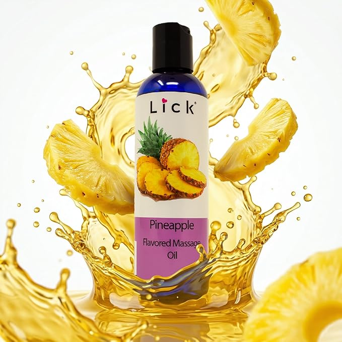 Lick Pineapple Flavored Massage Oil – Sweet Tropical Edible Massage Oil with Vitamin E, Smooth Body-Safe Glide for Couples Massage & Sensory Date Nights, 4 oz