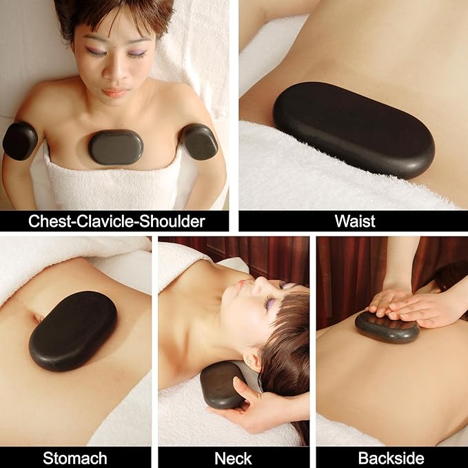 Master Massage 4-Piece XXL Super Extra Large Oval Basalt Hot Stone Set – 6” x 3.4” x 1.1” for Spa, Salon, and Professional Massage Therapy