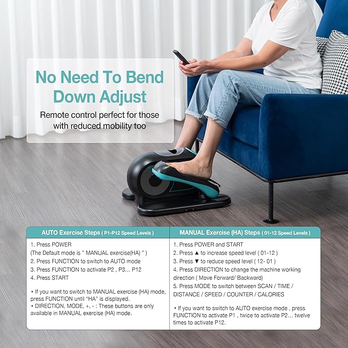 Under Desk Elliptical Machine, Leg Exerciser for Seniors, Seated Pedal Exerciser with Resistance Bands Non Slip Mat, Remote Control, 12 Adjustable Speeds for Home, Seniors, Adults