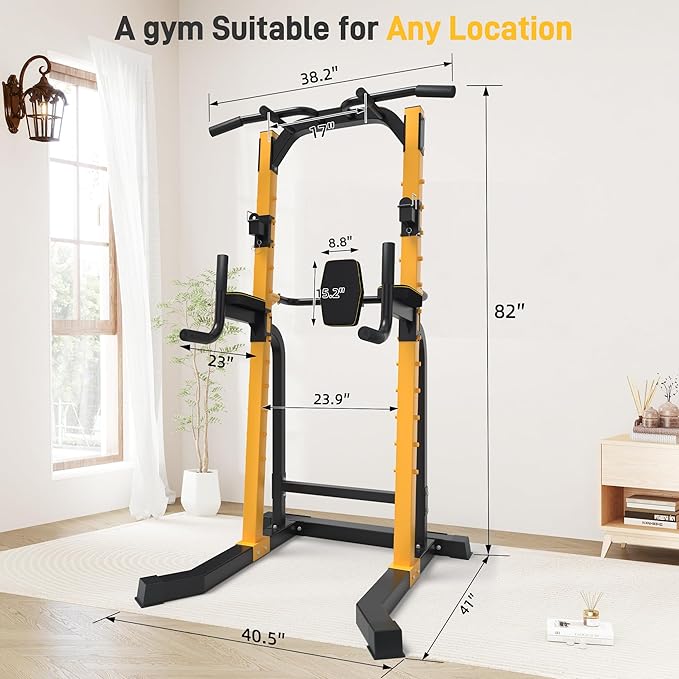 Outdoor Basic Power Tower, Pull Up Bar and Dip Station for Home Gym, 1500LBS Weight Capacity, Adjustable Height, Heavy Duty Steel Frame for Calisthenics, Strength Training Fitness Equipment