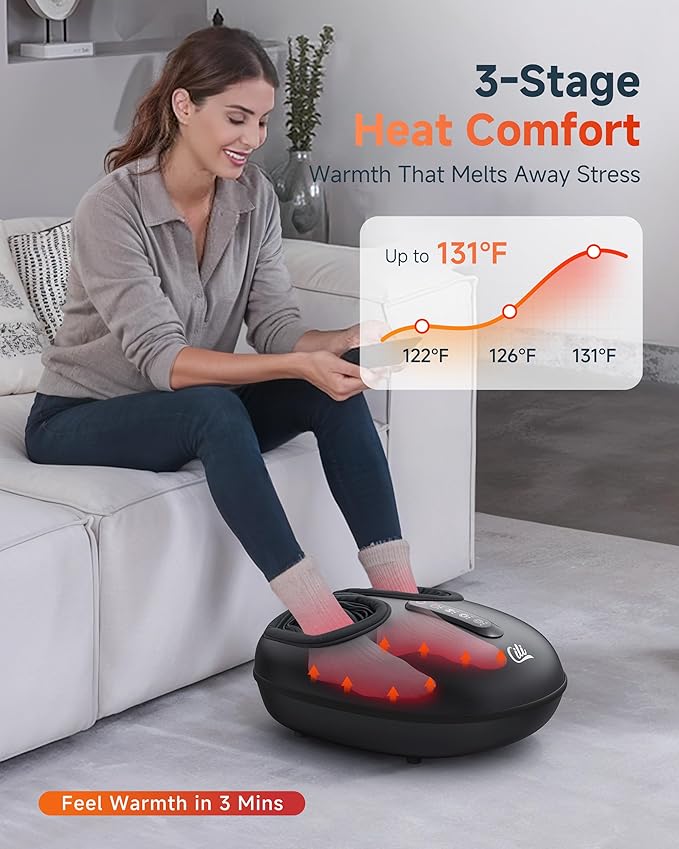 CILI Shiatsu Foot Massager with Heat and Compression, Kneading, Rolling,Electric Feet Massager for Plantar Fasciitis, Neuropathy, Feet Heater, Foot Warmer for Women, Size Up to 14"