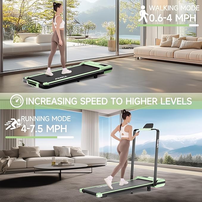 FUNMILY Upgrade Walking Pad Folding Treadmill with 12%/15% & Handle Bar, 3.5HP Foldable Under Desk Compact Treadmills for Home/Office/Gym, 400+lb Capacity, Shock Absorption