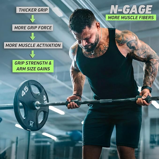 N-Gage Grips – Patented Angled Barbell Thick Grips for Joint Support & Muscle Activation – Ergonomic Bar Attachments for Strength Training - Gym Accessories Manufactured in the USA (1 Pair)