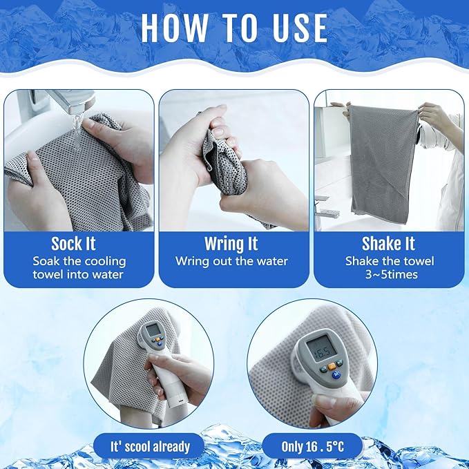 Hosuly 12 Pieces Cooling Towels for Hot Weather Soft Breathable Cold Towel Yoga Towels for Sweat, Sports, Workout, Fitness, Gym, Running, Travel Camping, 12 x 40 Inch (Light Gray)