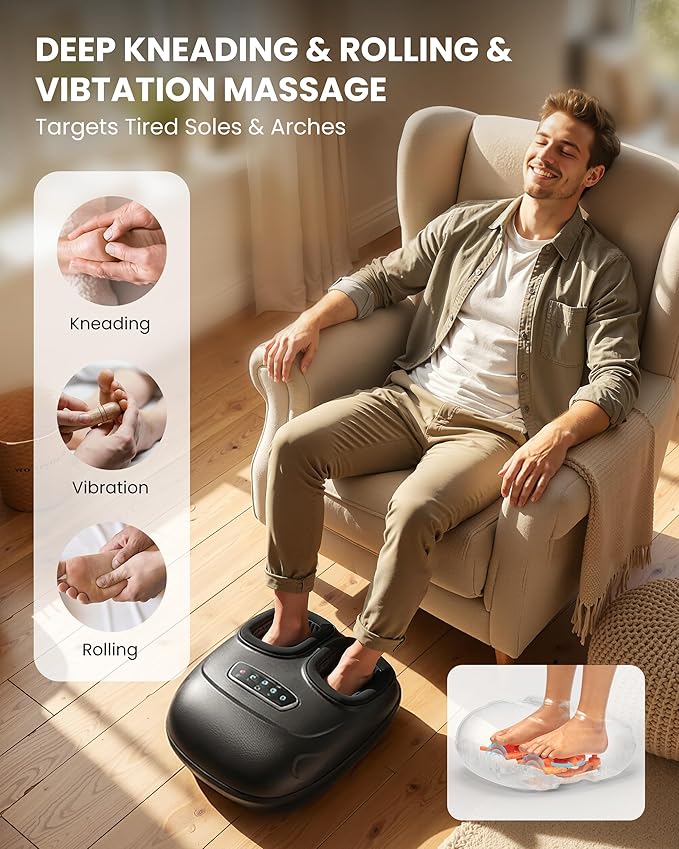 CILI Foot Massager with Heat, Shiatsu Foot Massager for Pain Relief & Plantar Fasciitis, Electric Heated Feet Massager with Kneading, Compression & Vibration, Washable Sleeve, FSA Eligible HSA