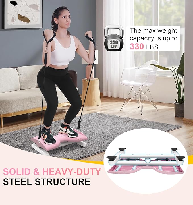Waist Twist Machine Exercise,Ab Twist Board with Pilates Bar & Resistance Bands,Noiseless Ab Workout Machine For Women&Men Burn Fat,330 Lbs Capacity Fitness Exercise Equipment For Home.