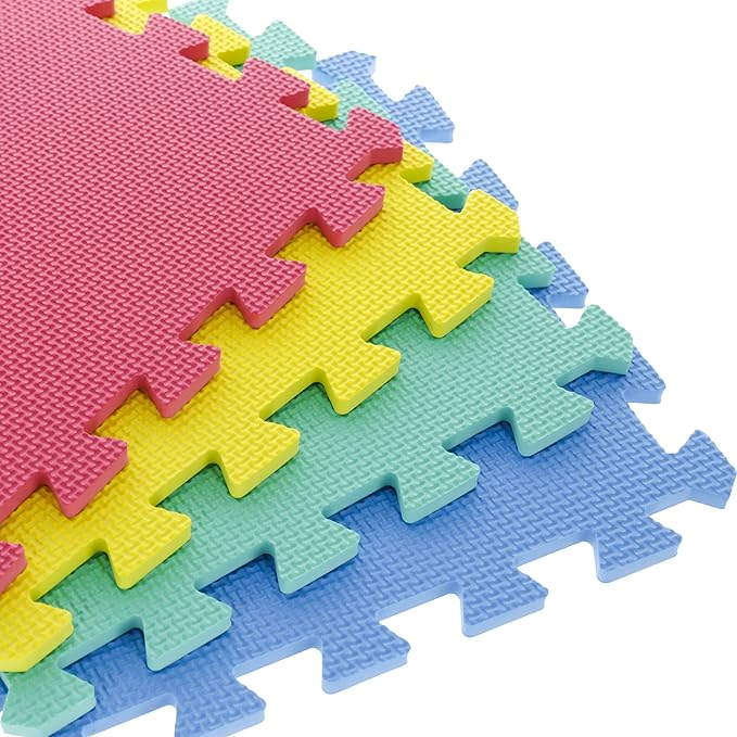 Interlocking Floor Mats - 8-Piece Nontoxic Exercise Mat or Play Mat for Toddlers, Babies or Kids - Foam Padding for Home Gym by Stalwart (Multicolor)