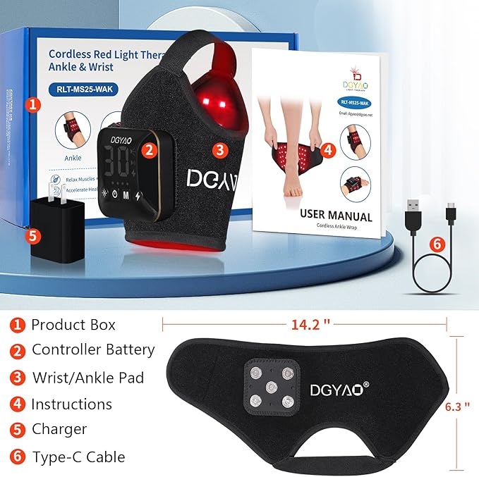 Magnetic Portable Infrared Therapy Device for Hand Wrist Joint Muscle, 660nm & 850nm Red Light Therapy Pad Adjustable Cordless Strap for Men & Women Travel Home