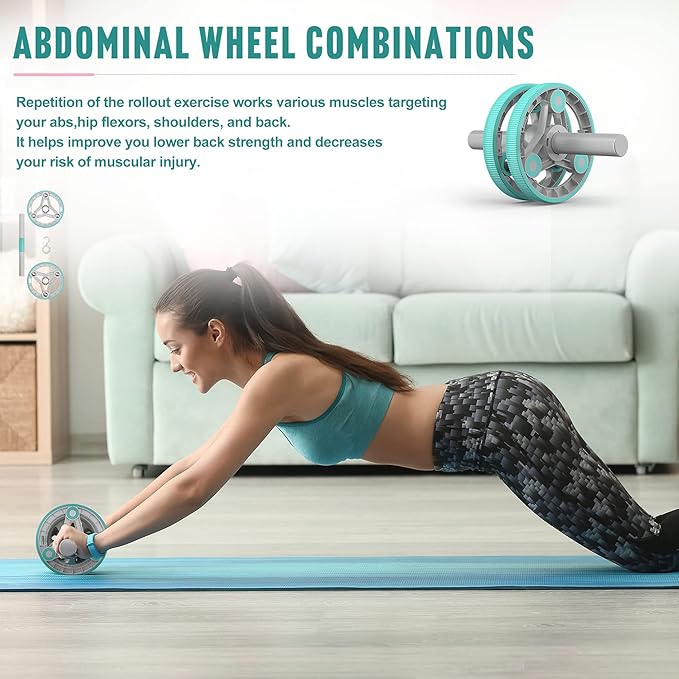 Elevens Ab Roller Wheel for Training Abdomen & Core Strength, 14-in-1 Exercise Equipment for Abs Workout at Home Gym Fitness Yoga for Women（Green)