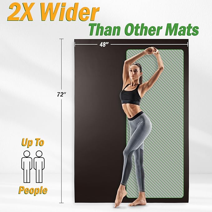 Large Yoga Mat - 6’x4’ Wide Exercise Mat - 8mm Thick Waterproof Non-Slip Workout Mat - Gym Flooring for Home Gym Studio Workouts, Pilates, Stretching and Meditation - Fitness Mat by Wakeman
