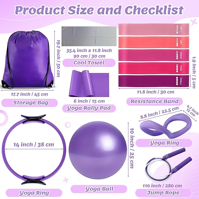 Pilates Equipment Set for Women - 12PCS Pilates Starter Accessories Kit with 10'' Ball, Magic Circle, Yoga Ring, Resistance Bands, Stretching Strap for Home Workout Exercise Beginner Essentials