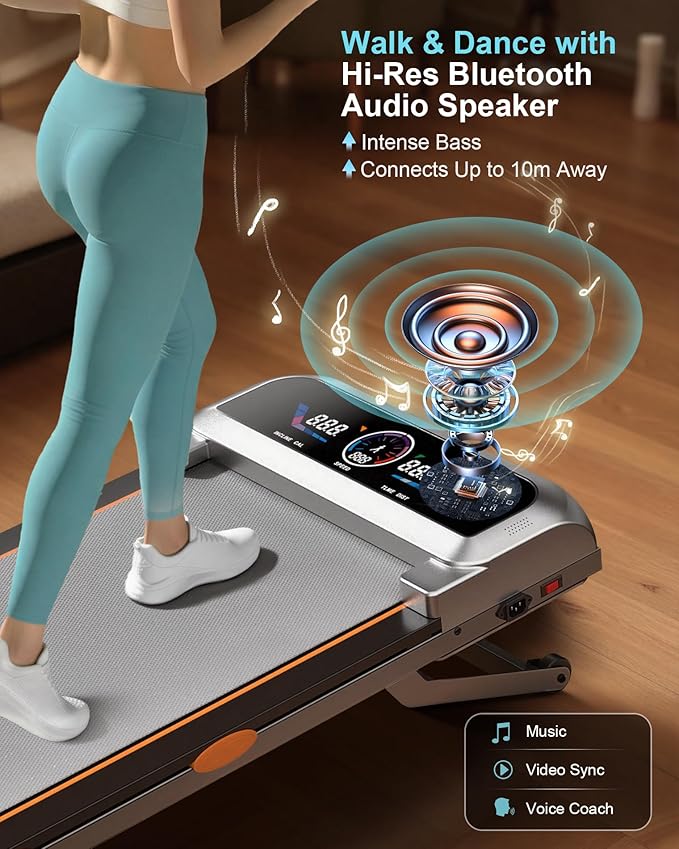Walking Pad Treadmill with 15% 12-Level Auto Incline & UI Screen, Portable Treadmills with Bluetooth Speaker, 3.5HP Foldable Under Desk Treadmill for Home Office 450LBS, Remote & APP