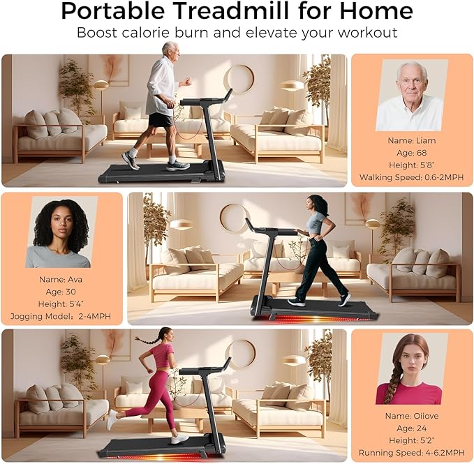 Treadmill with Incline,3.0HP Small Treadmills for Home,Portable Electric Treadmill with Handles,Lightweight Walking Pad,Compact Running Treadmills,Walking Pad with Handle,300LBS Capacity