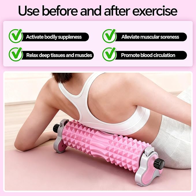 Foam Roller with Detachable Stand, 18” Deep Tissue Massage Roller, 3-Level Height Adjustable Support, Beginner-Friendly Design for Home Workout & Muscle Recovery - Pink