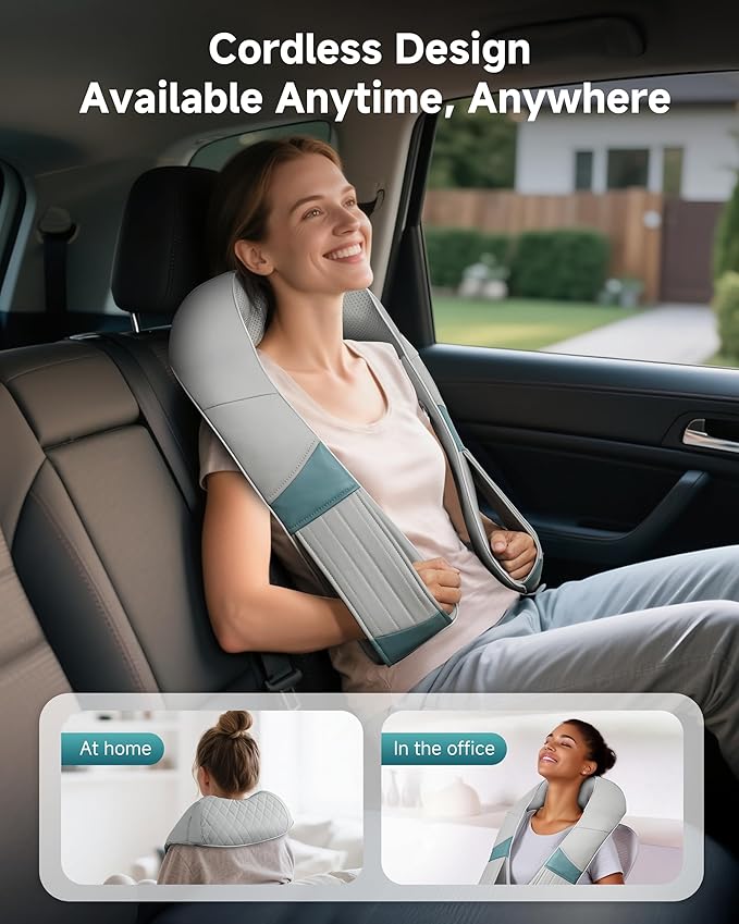Snailax Cordless Neck Massager with Heat, Rechargeable Shiatsu Neck Back Massager for Pain Relief Deep Tissue, 4D Knead Shoulder Massager Pillow, with Portable Carry Bag, Gifts/Presents for Mom, Dad