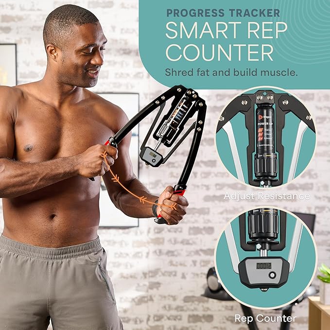 Lifepro Shredforce Hydraulic Power Chest Expander and Arm Twister Trainer Exerciser - Adjustable 22-440lb Resistance, Smart Rep Counter - Home Gym Workout Equipment for Upper Body Strength Training