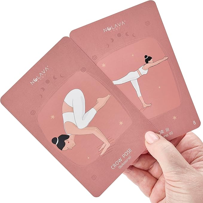 NOLAVA Yoga Card Gift Set – Large 4"x6" Yoga Cards with 30 Poses, 10 Intentions, Sun/Moon Flows & Guided Meditation – Sweat-Proof, Wipe-Clean Deck with English + Sanskrit – Perfect Yoga Gift for Women