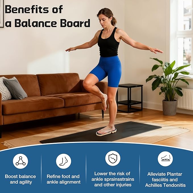 Ankle Balance Board - Premium Solid Birchwood Foot Strengthener for Stability, Sprained Ankle Recovery & Plantar Fasciitis Relief, Adjustable Axis & Sidekick Design for Athletes, Physical Therapy, & Posture Correction